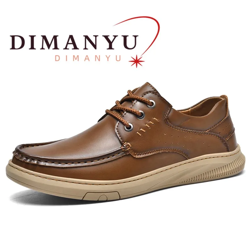 DIMANYU Men Genuine Leather Lace‑up Casual Shoes Hand‑Stitched Moccasins Non‑Slip Comfort Walking Daily Driving Shoes Men