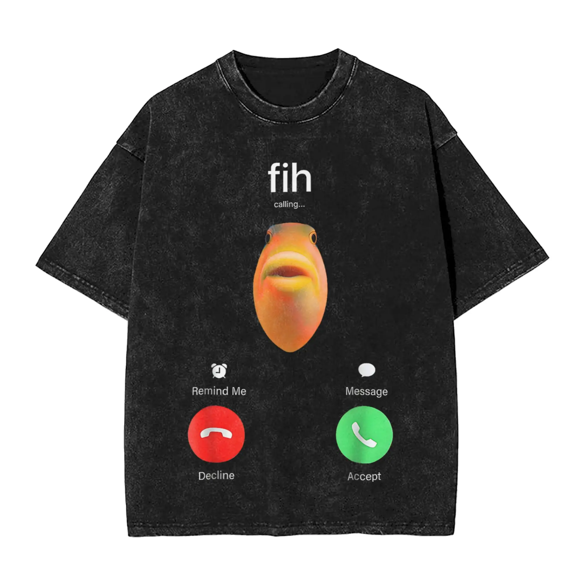 Fih Calling Remind me Message Decline Accept Phone Call Fish Fun Meme T Shirt Novelty T-Shirts Short Sleeves Retro Tshirt Summer