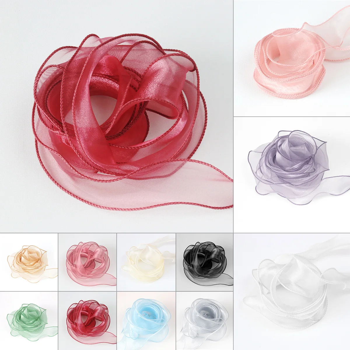 4cm Sheer Wired Organza Ribbons with Golden Edge Chiffon Ribbon for DIY Gift Wrapping Wedding Bouquet Christmas Decoration