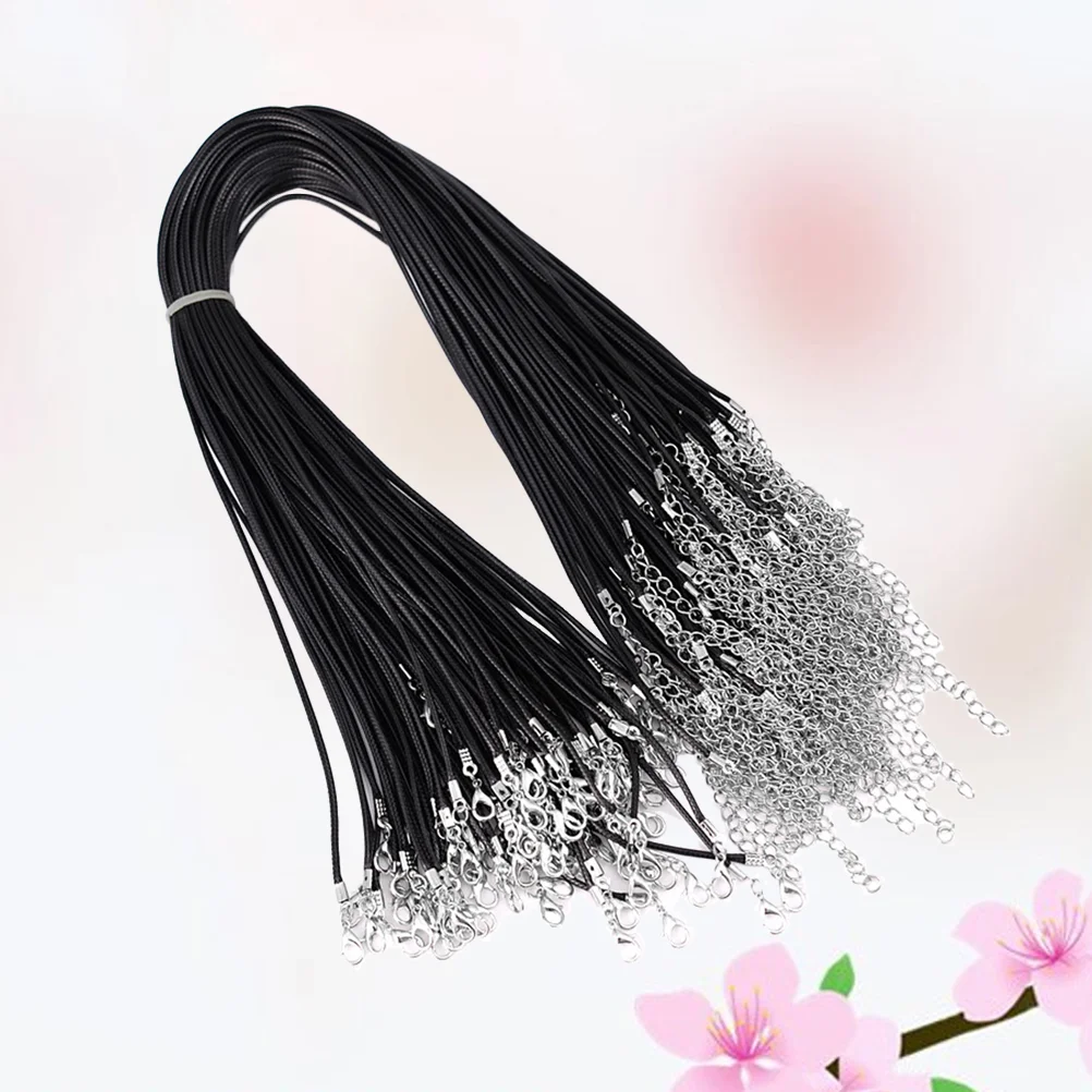 

200pcs Wax String Necklace Pendants Hide Rope Necklace Props Jewelry Accessory Sling Pendants (Black)