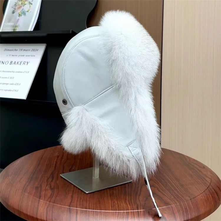 New 100% Genuine Fox Fur Ear-Protecting Hat Men Real Raccoon Fur Hat Women Winter Warm Fur Real Sheep Leather Snow Hat
