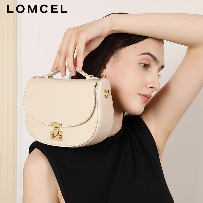 LOMCEL 191 Premium leather handbag for women with a horseback design. New moon-shaped bag. Fashionable crossbody bag. Small bag