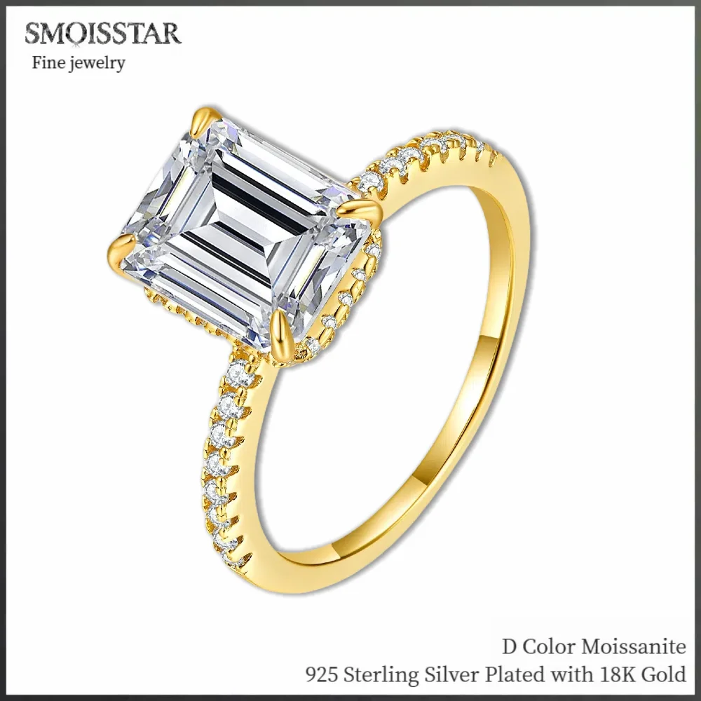 

Emerald Cut Moissanite Wedding Ring for Women 925 Sterling Silver 18K White/Yellow Gold Plated 1-4Ct D Color Moissanite Ring