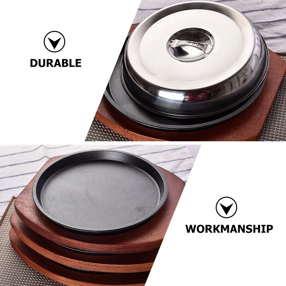 Western Food Cover Stovetop Grill Nonstick BBQ Wooden Board with Lid Platters Iron Plate Pan Oven Barbecue Kitchen Cookware