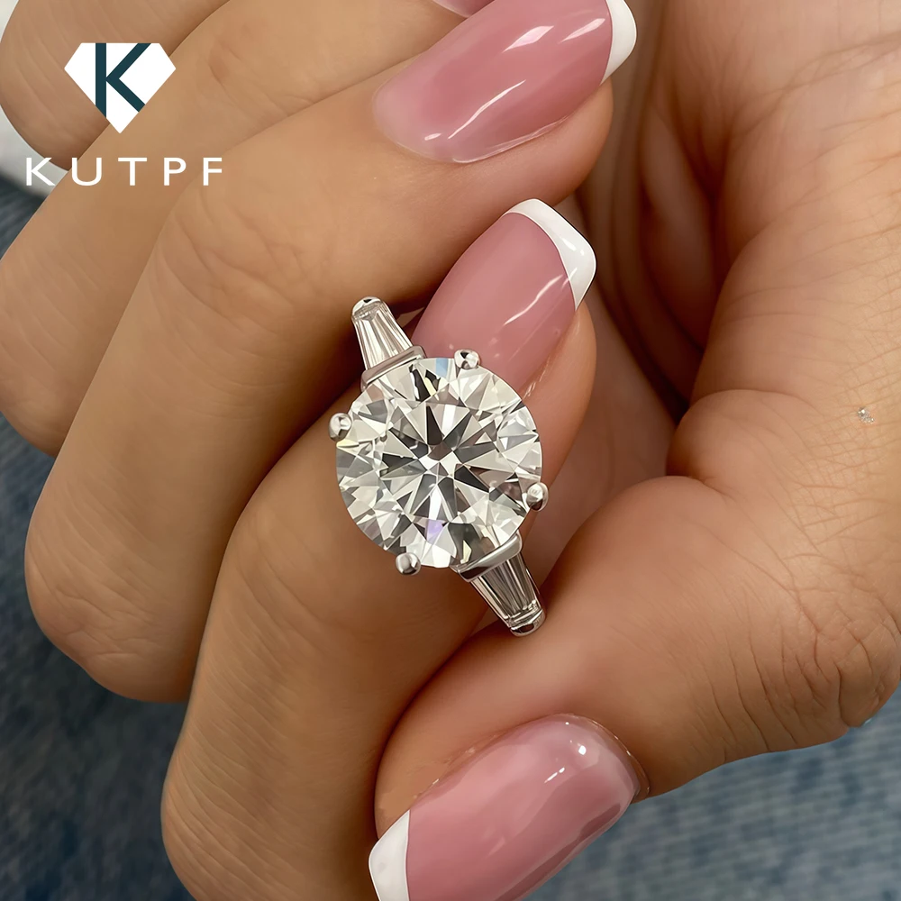 5CT Round Brilliant Moissanite Engagement Rings with Tapered Baguettes Diamond Wedding Ring for Women S925 Silver Fine Jewelry