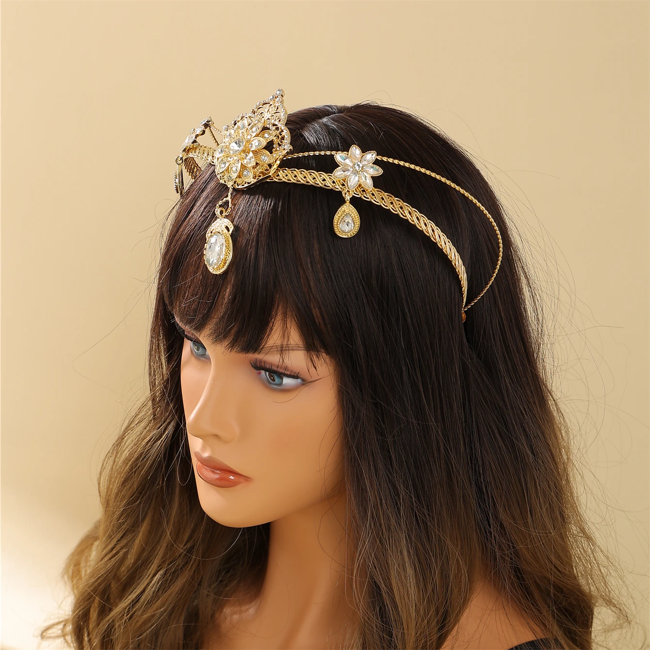 

Algerian Fashionable Women's Crown Headwear Set With Rhinestone Wedding Jewelry Headwear For Brides