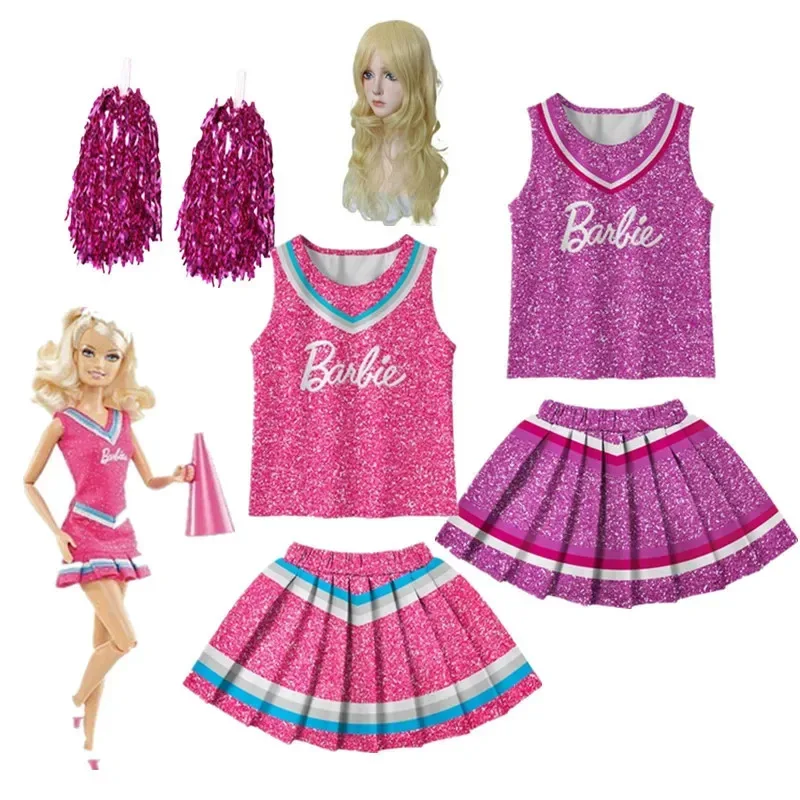 

Hot Live-action Movie Barbieed Peripheral Two-dimensional Skirt Suit wigs Children's Halloween Cos Cheerleading Birthday Gift