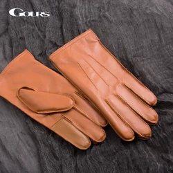 GOURS-luvas de couro genuíno masculino, pele de cabra real, tela sensível ao toque, marrom quente, luvas de moda para dirigir, inverno, GSM026