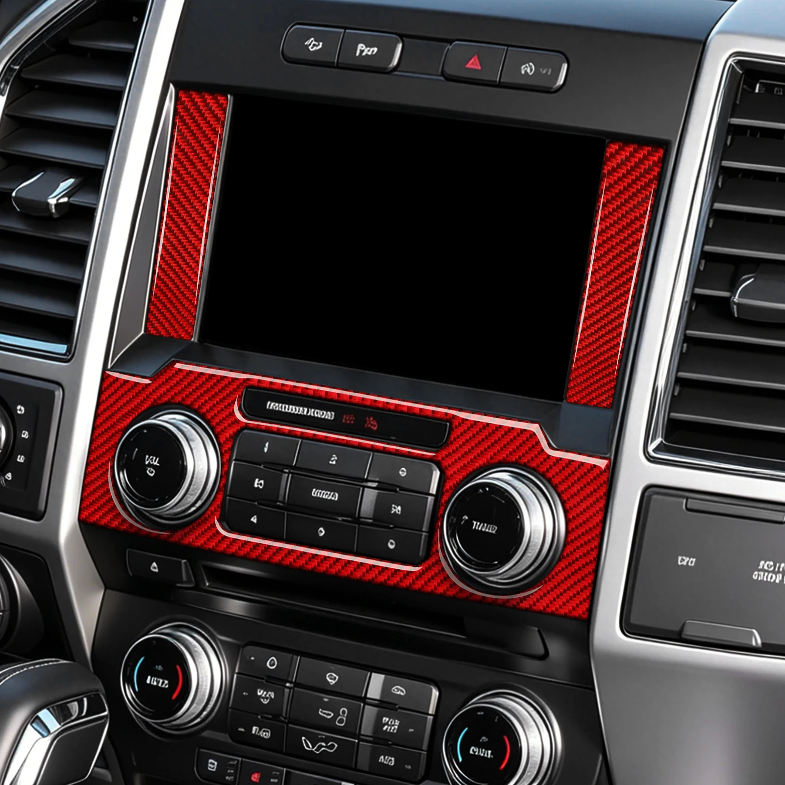 Red Carbon Fiber Interior Sticker. Car Center Console Radio Display Panel. For Ford F-150 250 350 450 550 (2015-2022) Trim.