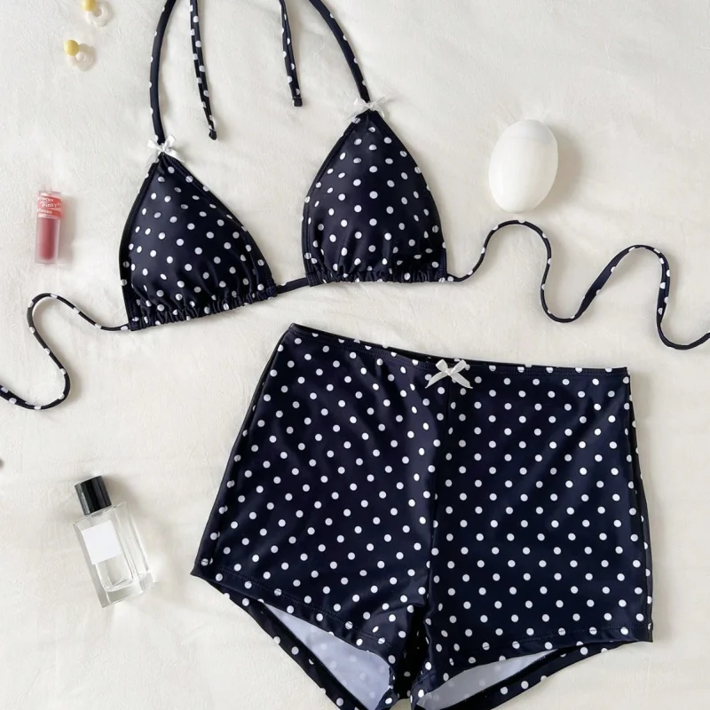

Summer New Polka Dot Print Boxer Shorts Halter Neck Tie Sexy Beach Vacation