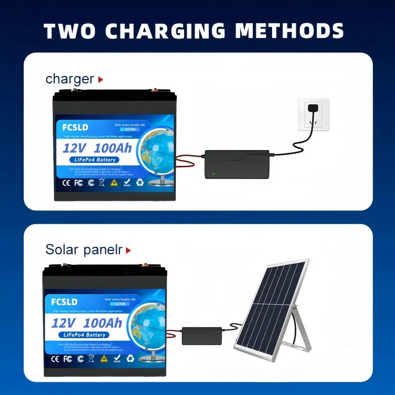 

100% New LiFePO4 12V 100Ah Battery, Built-in 200A BMS, RechargeableBattery, for RV/Camper, Solar, Marine