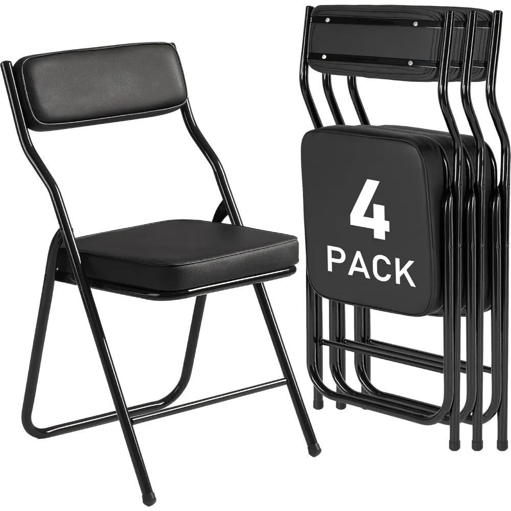 

4 Pack Padded Folding Chairs with Cushion, Foldable Dining Chair Set Portable Indoor Outdoor Stackable Folding Chairs with Steel