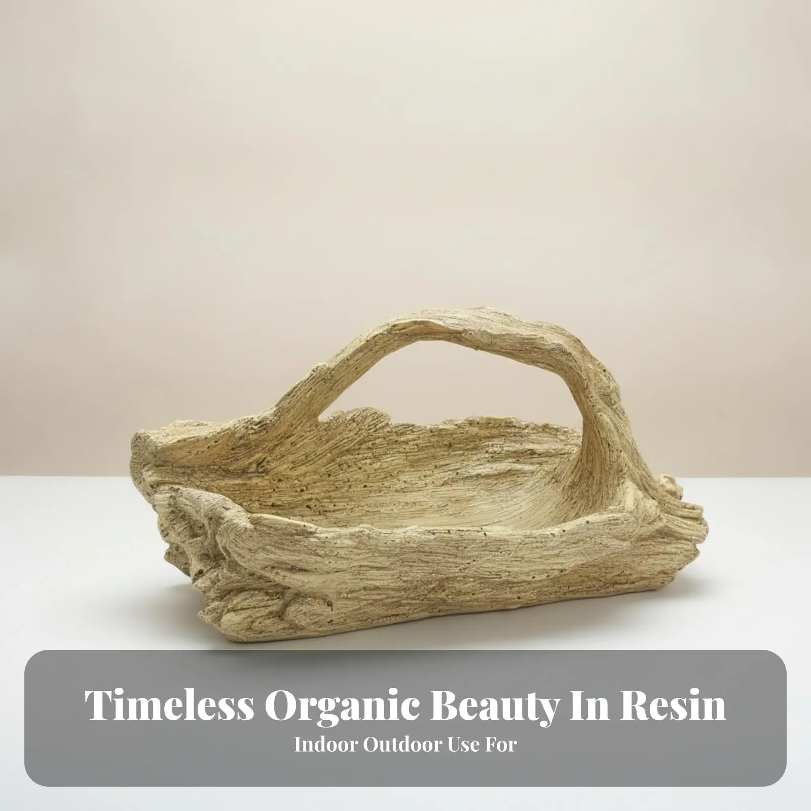 Resin Fabric Pot Beige Hollow Log Planter with Handle for Small Plants Indoor Outdoor Decor