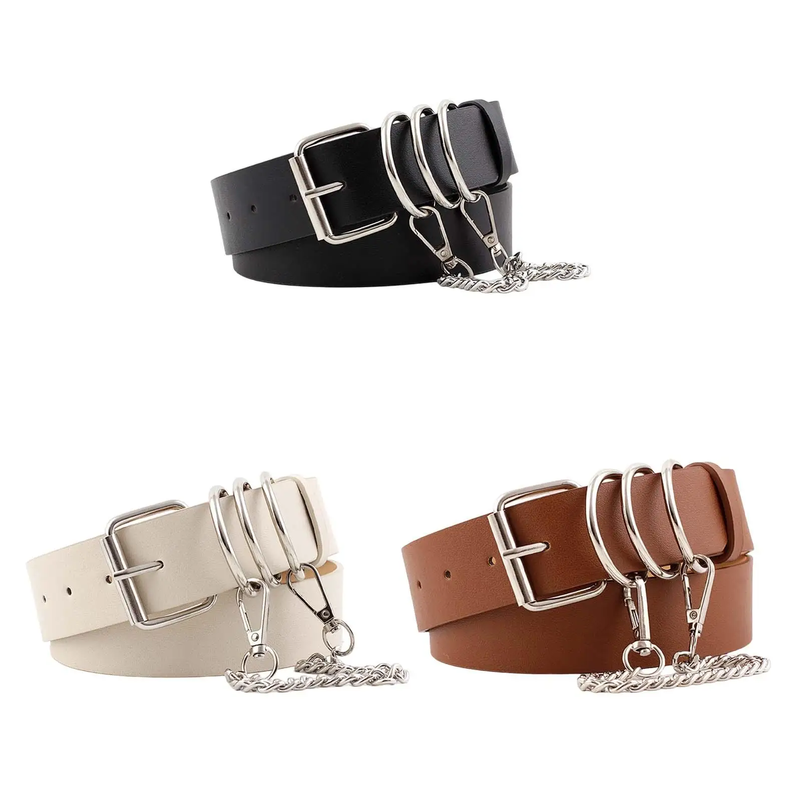 

PU Leather Belt with Chain Punk Women Waist Belt for Lady Girls Party Casual