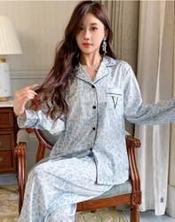 Leopard Print Two Piece Set Pajamas for Women 2024 New Spring Simulated Silk Housewear Korean Ins Style Casual Female Lounge Y2k