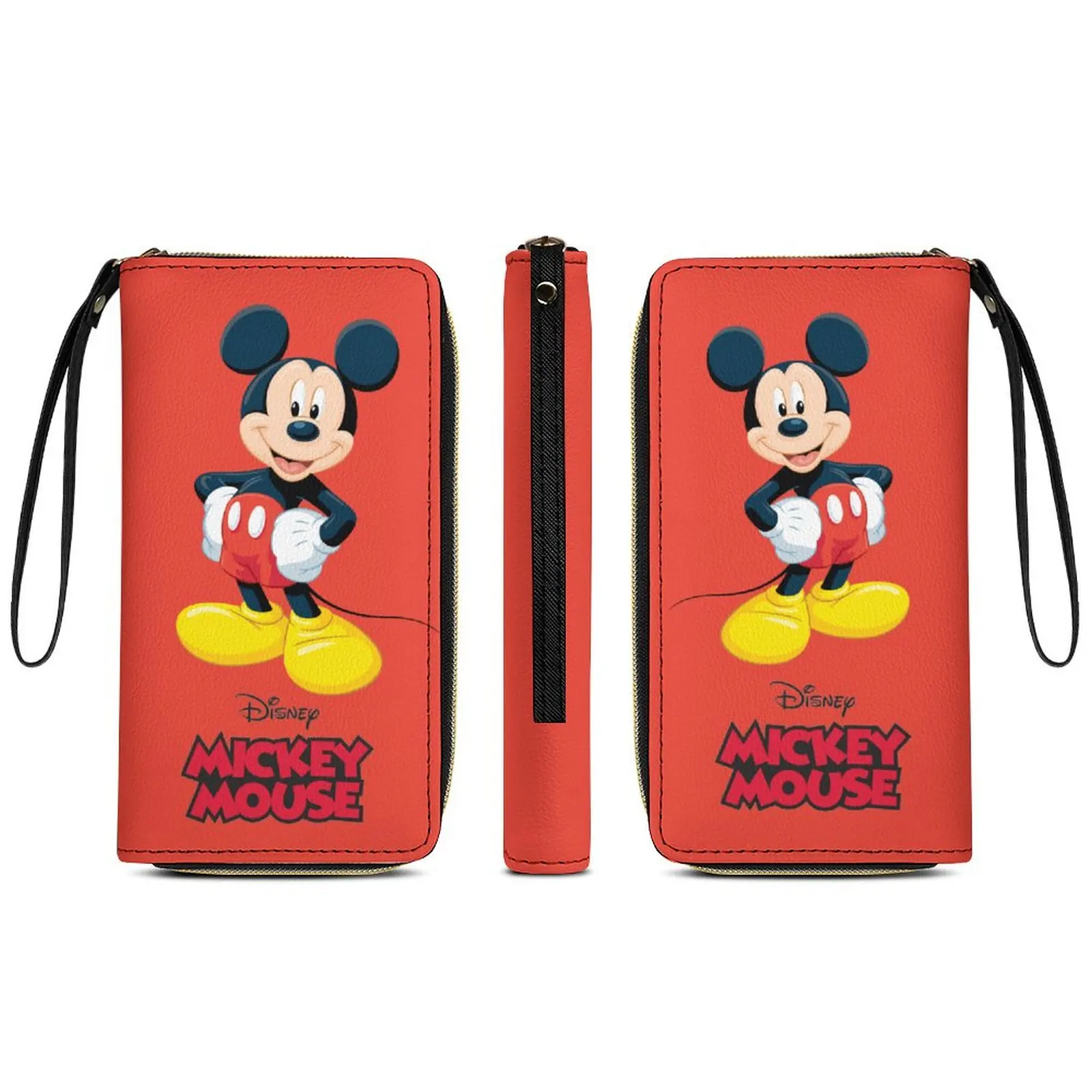 

Mickey Mouse Leather Wallet Disney Cartoon Customizable Design Your Pattern Logo Portable Purse Double Sided Printing Cosplay