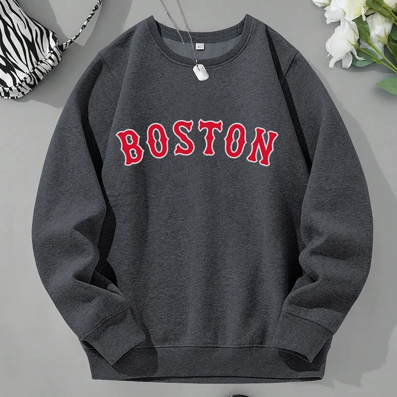 

Boston Letter Printing Male Sweatshirts Harajuku Casual Pullovers Fashion O-Neck Comfortable Clothes Warm Basic Fleece Tops Men