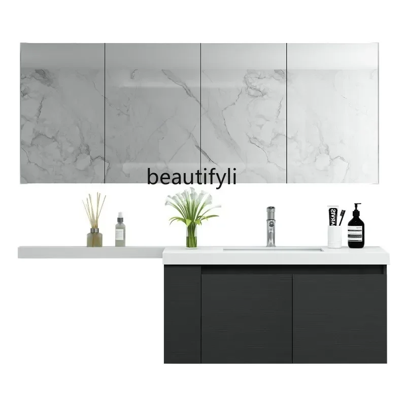 

Light Luxury Bathroom Cabinet Combination Table Extension Corner Cutting Bathroom Table Solid Wood Washbasin Cabinet