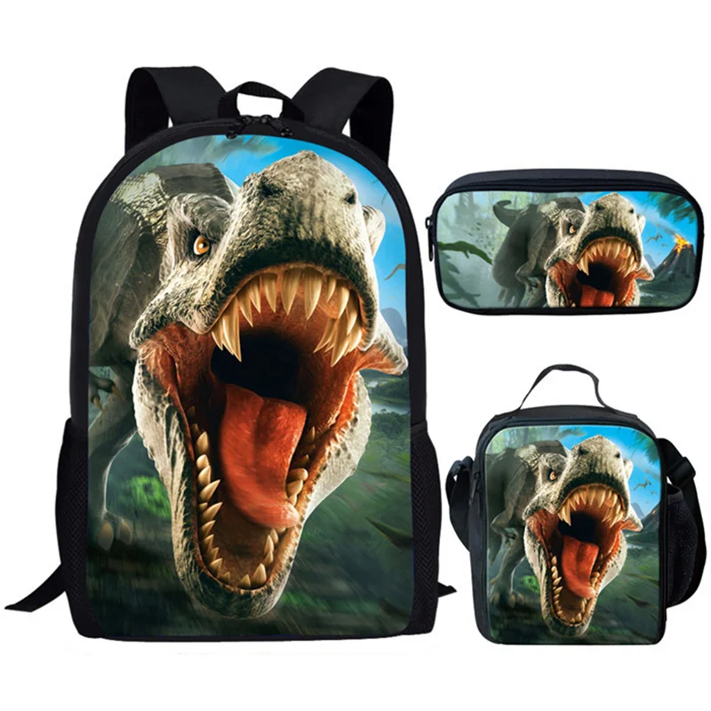 

3pcs/Set Backpack Harajuku Dinosaur 3D Print School Student Bookbag Anime Laptop Daypack Lunch Bag Pencil Case