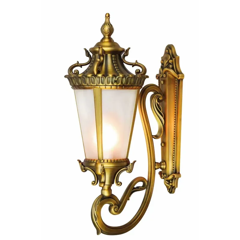Vintage European Outdoor Wall Light Solid Copper & Glass Waterproof Sconce for Villa Garden Courtyard Entrance