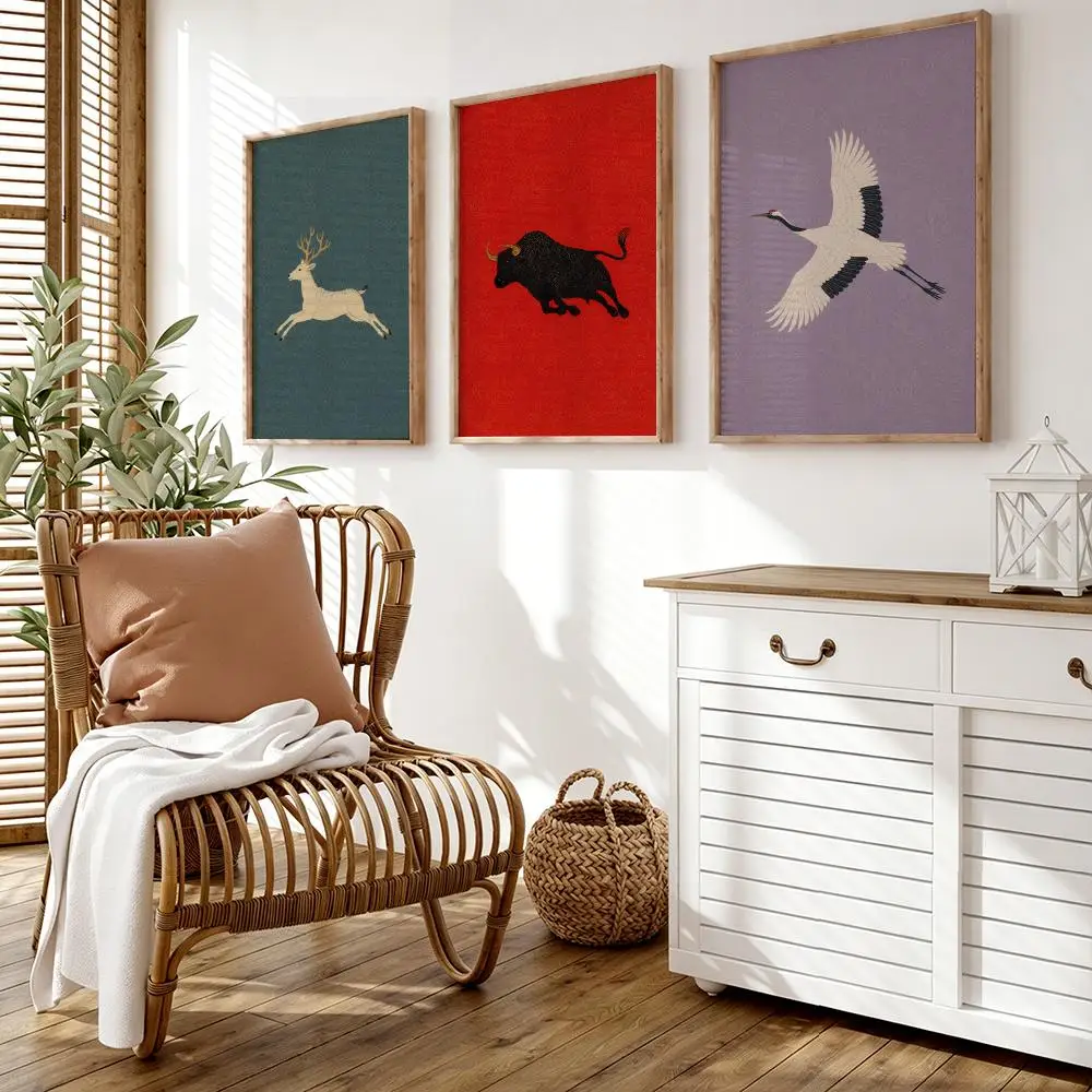 Vintage Galloping Wildlife Poster Wall Stickers HD Painting Self Adhesive Art Decals for Bedroom Living Room Home Decor