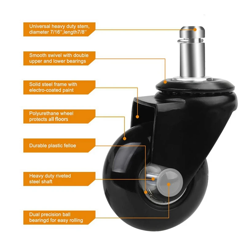 20Pcs Replacement Chair Caster Wheels 2 Inch, Heavy Duty Wheels With Plug-In Stem 7/16 X 7/8 Inch,Quiet & Smooth Rolling