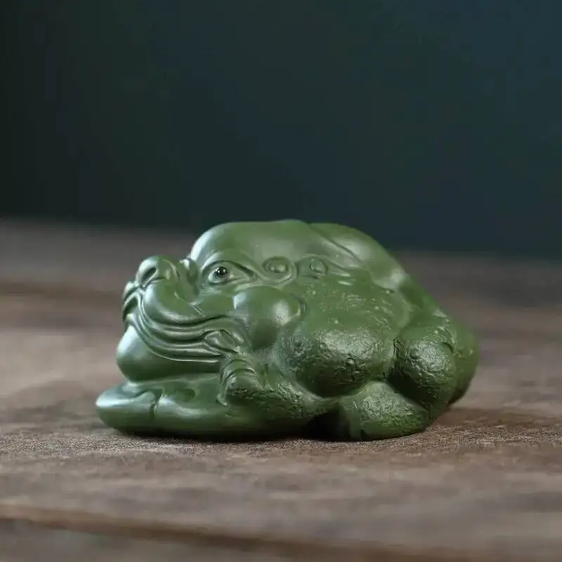 Zisha Tea Pet Pixiu Republic of China Green Clay Lingzhi Golden Toad Wealth-attracting Tea Play Sculpture Ornament Чаепитие