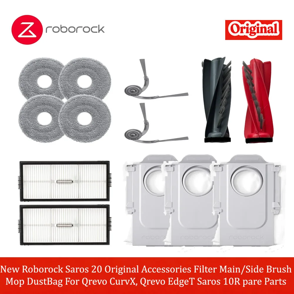 New Roborock Saros 20 Original Accessories Filter Main/Side Brush Mop DustBag For Qrevo CurvX, EdgeT Saros 10R Replacement Parts