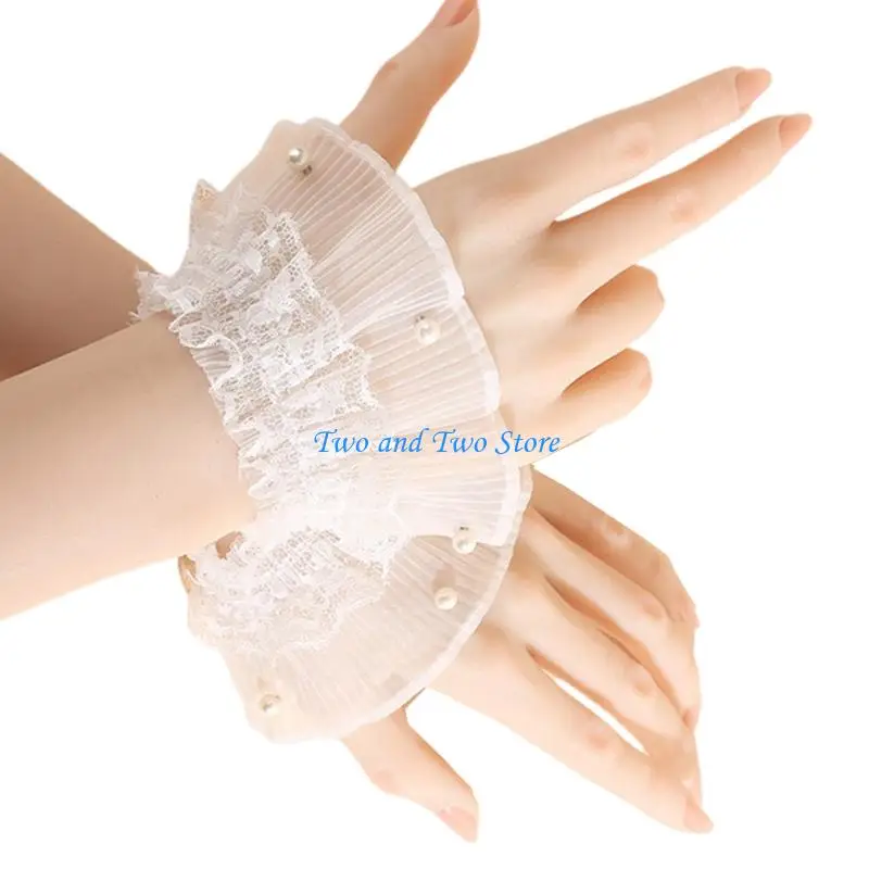 HX6F Popular Lace Trim Wrist Sleeves Decorative Sleeves for Women Dress Wrist Decors