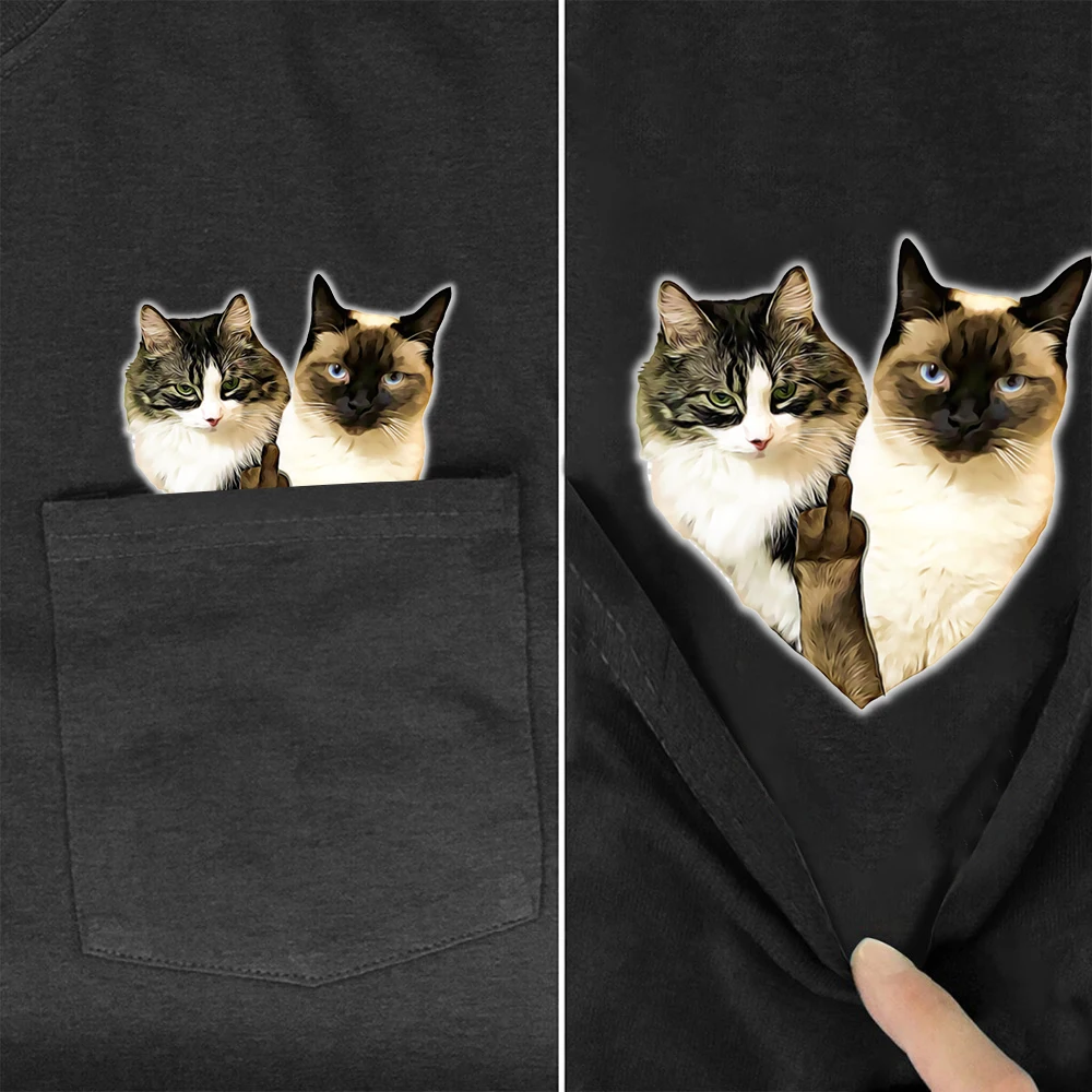 CLOOCL Cotton T-shirt Men's Clothing Double Finger Cat Printed Pocket T-Shirt Fashion Tees Tops Fashion Animal Summer Shirts