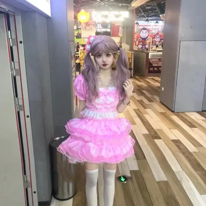Сексуальное атласное платье с объемными рукавами для девочек, горничная COS, косплей, ABDL, кружевное платье с бантом и рюшами, милое пышное платье принцессы из тюля