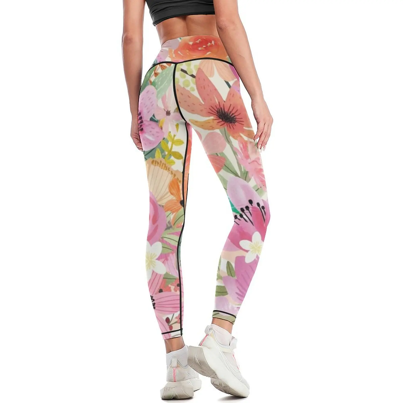 Legging olahraga wanita, legging gym wanita olahraga dengan bunga push up