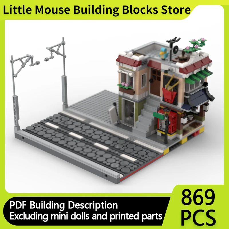 

City Street View Model MOC Building Bricks Noodle Shop On The Road Modular Technology Gifts Holiday Assemble Children Toys Suit