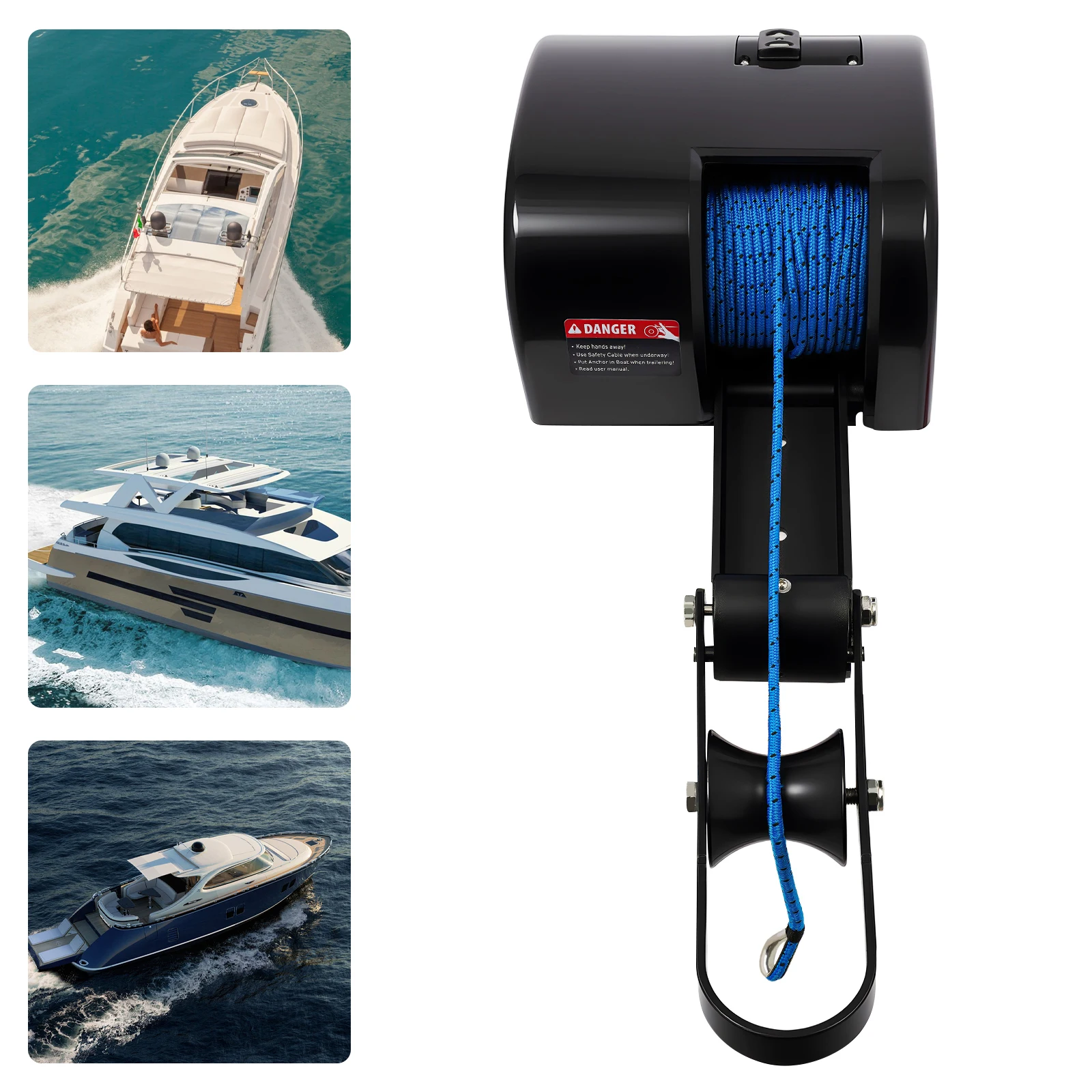 Морская электрическая якорная лебедка для лодки, электрическая лебедка для лодки с дистанционным управлением двигателем постоянного тока 12 В, большая емкость веревки, для длительных лодок 24 фута