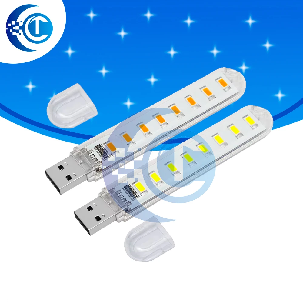 Mini Protable USB Night light 8leds 5730 SMD Book lights 5V For PC Laptops Computer Mobile Power Camping lamp  white color