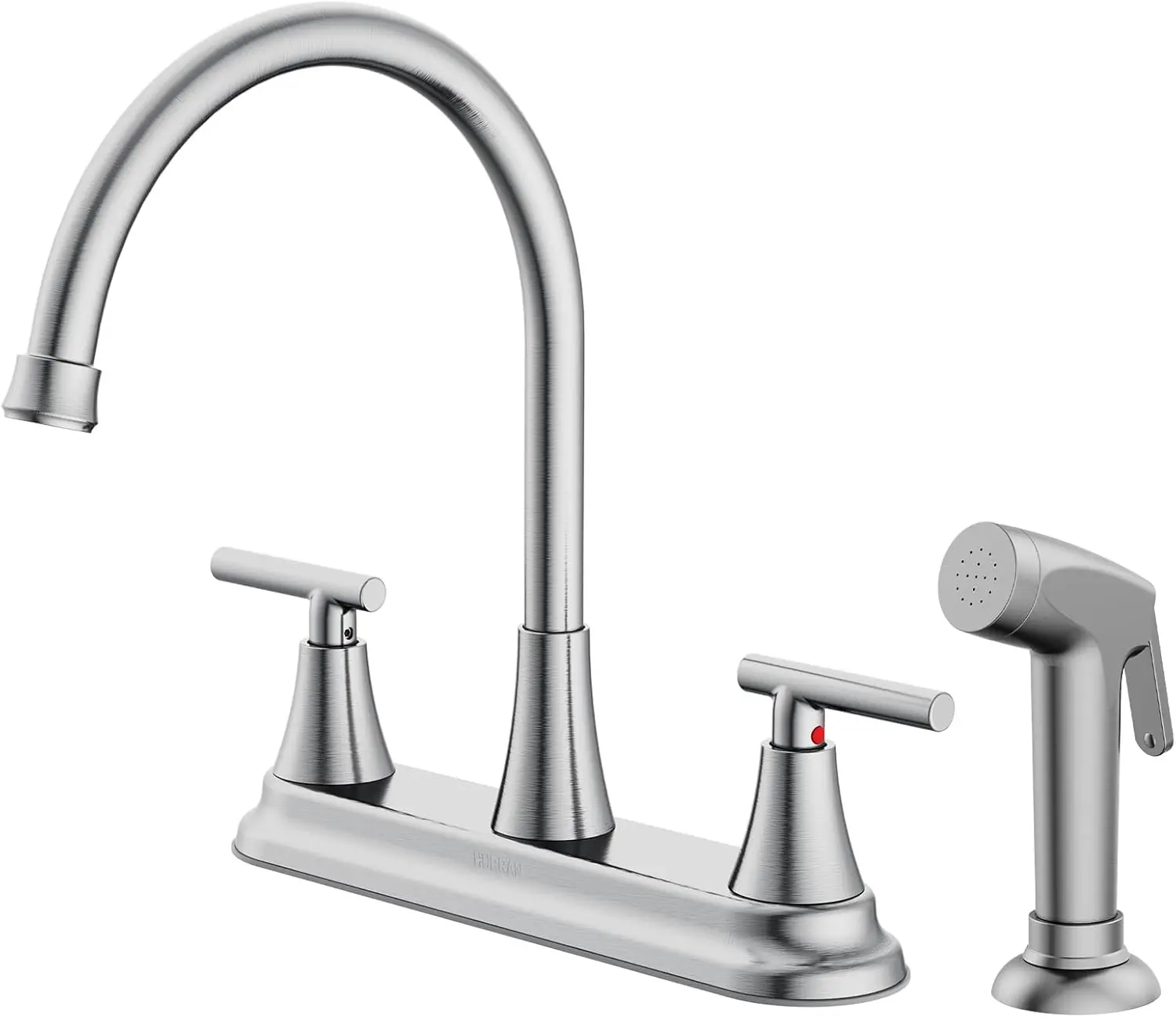 

High Arch Pull-Out Kitchen Faucet with 360° Rotation, Stainless Steel 4-Hole Sink Faucet in Nickel Finish