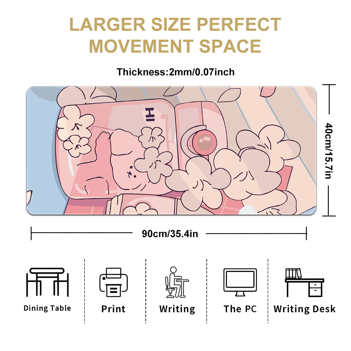 1pc Pink Flowers Bear And Glassbottle Mouse Pad Multi-Size Non-Slip Stitched Edge Computer Keyboard Desk Mat For Office And Gift