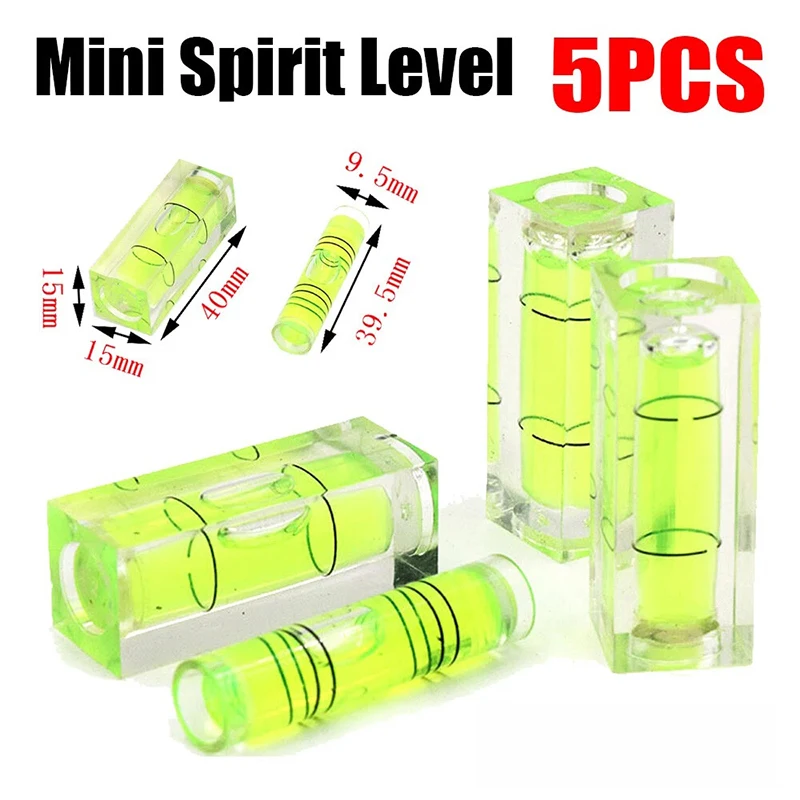 5PCS Mini Spirit Square/Cylinder Bubble Level Protractor Balancer Measure Tools Small Acrylic Bubble Spirit Level Workshop Tools