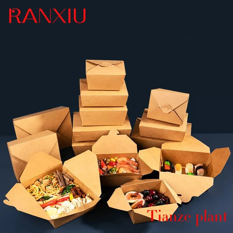 Custom custom logo printing lunch Kraft paper packing container disposable food boxes