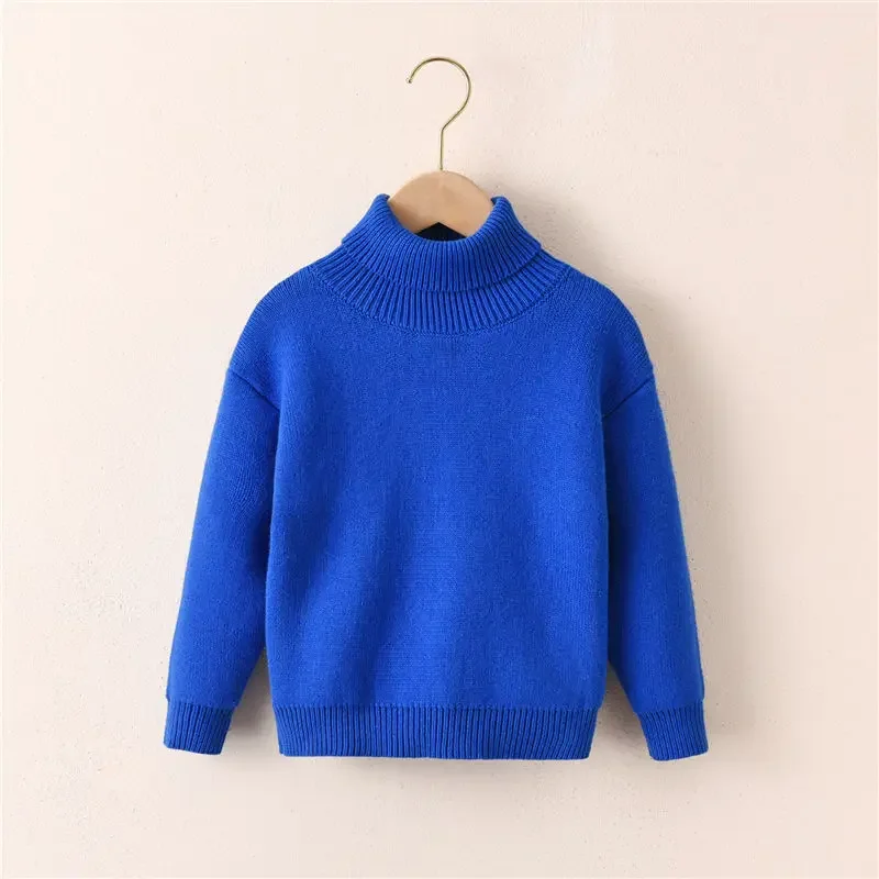 Autumn Winter Sweater Boys Fleece Knit Pullover Kids Warm Casual Turtleneck Baby Knit Tops Children's Cold Bottom Shirt E3734