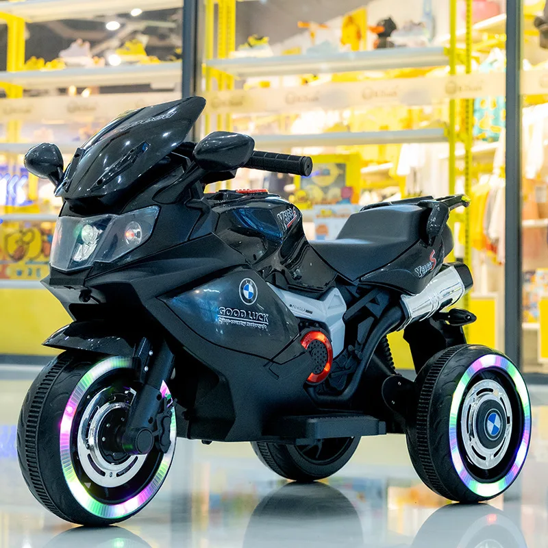 Motocicleta eléctrica para niños, bicicleta de juguete de tres ruedas con luces LED y música, Control remoto, gran potencia, marco antivuelco