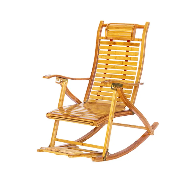 كرسي هزاز للترفيه للبالغين من الخيزران الحديث مع تصميم وسادة قابل للطي لشرفة المسنين يستخدم قيلولة وراحة النوم #1