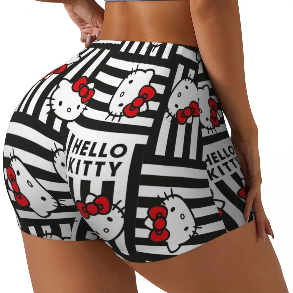 Hello Kitty Cartoon Workout Shorts for Women Scrunch Butt Lifting Push Up Tummy Control Yoga Gym Cute Booty Biker Athletic Short