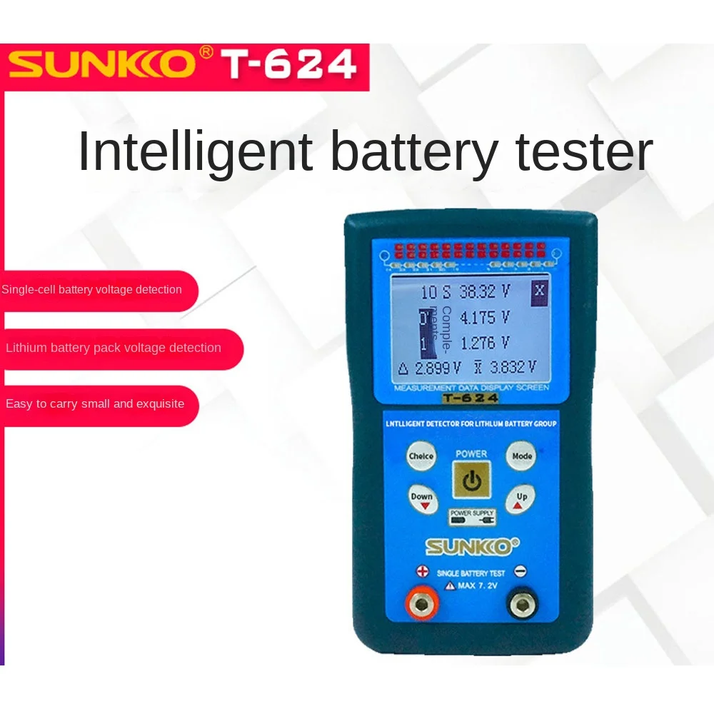 SUNKKO T-624 Lithium Battery Pack Tester Maintenance Detection Battery Differential Pressure Intelligent Detection Analyzer 1-24