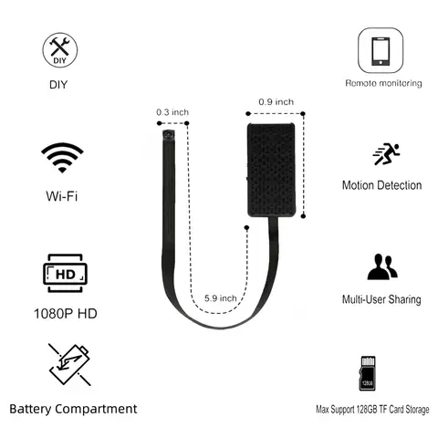 배터리 컴파트먼트가 있는 AY-LC 미니 HD 카메라 WiFi 연결 및 원격 제어 홈 오피스 보안을 위한 DIY 비디오 재생