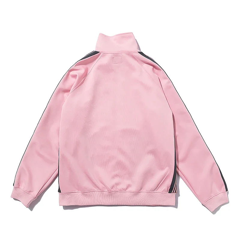 Pink Lapel Collar Coat Black Butterfly Embroidery Letter Logo Men Women Webbing Track Stripe Oversize Long Sleeve Jacket