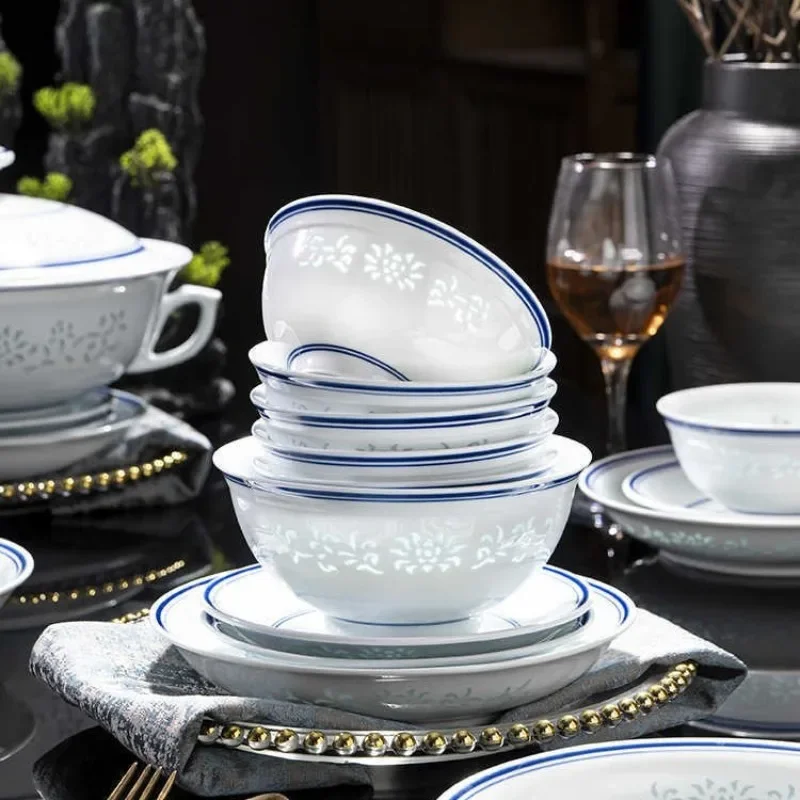 HYS New White Porcelain Exquisite Porcelain High-end Tableware Ceramic Dishes Household Set