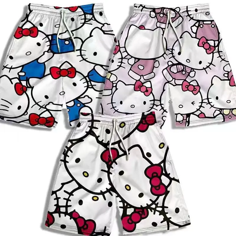 New Hello Kitty Sanrio anime cartoon cute men's and women's sports shorts creative kawaii loose and versatile couple beach pants