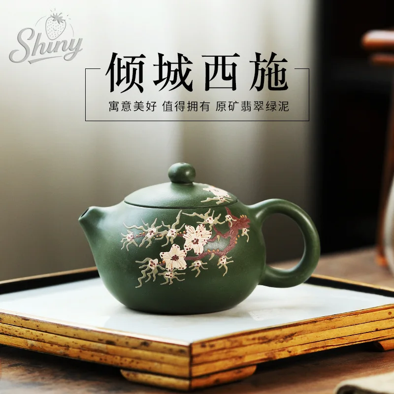 

Original Mine Jade Green Clay Purple Sand Pot Handmade Clay Painting Qingcheng Xishi Tea Pot Kung Fu Tea Set
