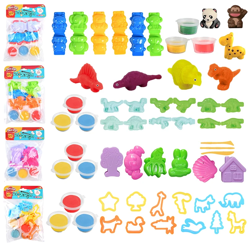 Plasticine DIY Toys for Kids Portable Play Dough Accessories Set Animal Molds Modeling Clay Tools Kit Girls Boys Art Craft Toy